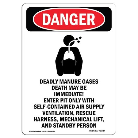 SIGNMISSION Safety Sign, OSHA Danger, 18" Height, Aluminum, Deadly Manure Gases, Portrait OS-DS-A-1218-V-1927